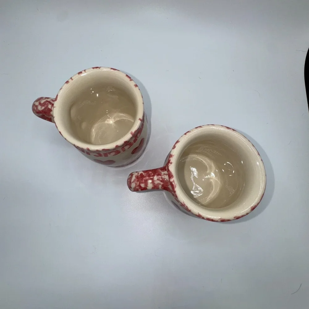 FP Friendship Pottery Roseville USA Plates Bowls Mugs Pink Spongeware Heart‎ 8PC